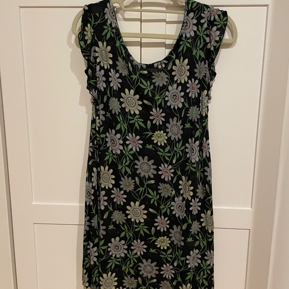 Size Large Gudrun Sjoden Modal short black dress w/ multicolor floral design - Picture 1 of 4